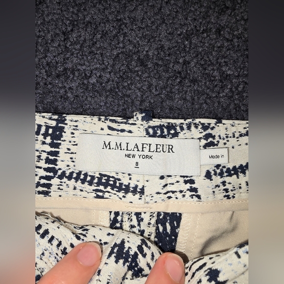 MM Lafleur The Condesa Pants 8 Cubist Jacquard Mid Rise Ivory Blue Stret… - Picture 2 of 13